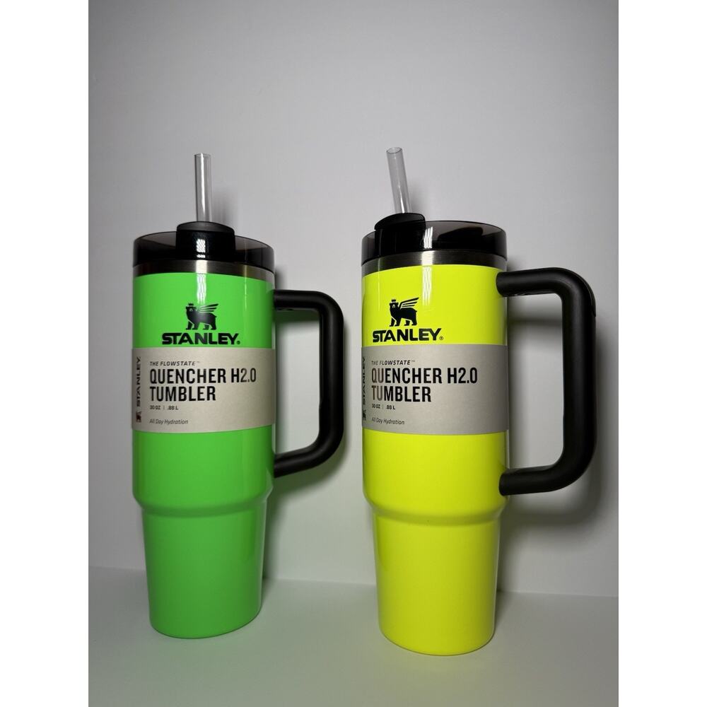 Stanley Limited Edition GREEN NEON YELLOW NEON 30oz Quencher Tumbler Set BNWT - Picture 2 of 15